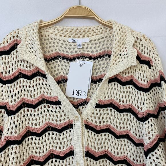 DR2 Daniel Rainn Crochet Open Stitch Sweater Women XL Cream Scalloped Trim Beach - Picture 9 of 9